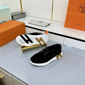 hermes loop leather sneakers black