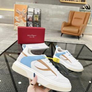 ferragamo multi material casual sneakers white blue