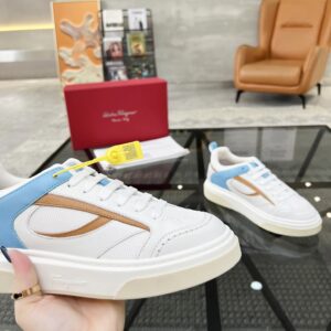 ferragamo multi material casual sneakers white blue