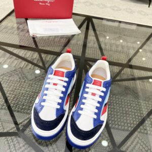 ferragamo multi material casual sneakers blue red white