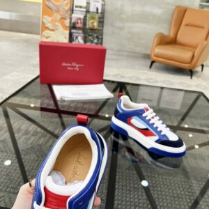 ferragamo multi material casual sneakers blue red white