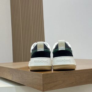 ferragamo napa leather sneakers black green white