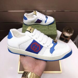 gucci distressed screener sneaker white blue