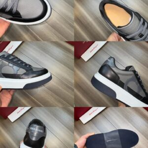 ferragamo casual suede napa leather sneakers black grey