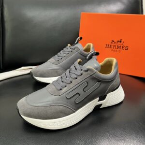 hermes jet leather sneakers grey