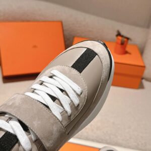 hermes loop leather sneakers grey