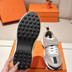 hermes loop leather sneakers grey