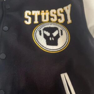 stussy varsity jacket black