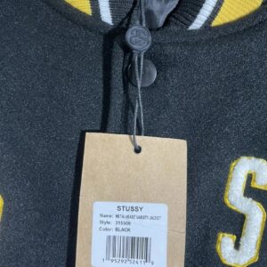 stussy varsity jacket black
