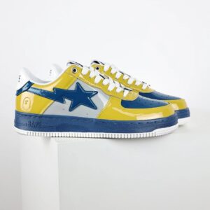 a bathing ape sta low sneaker in yellow and blue