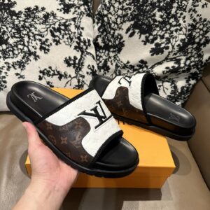 lv leather slide sandals