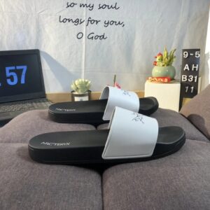 slier m slide sandals white and black