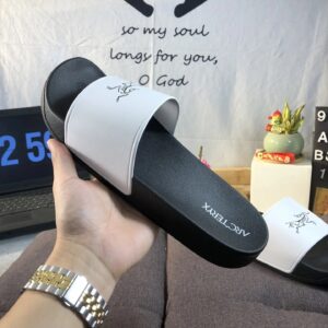 slier m slide sandals white and black