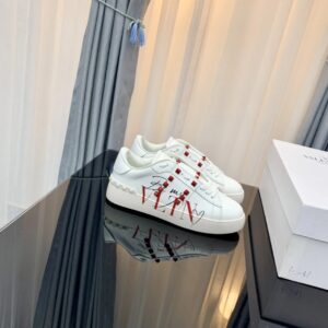 valentino 2022 ss white sneakers with flaming red studs yixing zhang same style lace up series
