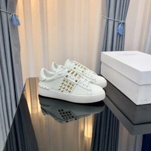 valentino 2022 ss gold studs pure white lace up sneakers yixing zhang same style
