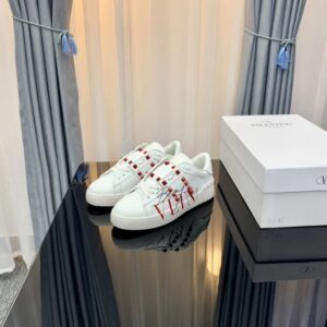 valentino 2022 ss white sneakers with flaming red studs yixing zhang same style lace up series