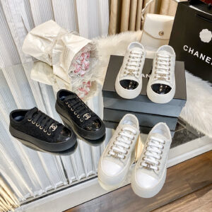 chanel woven platform sneakers black