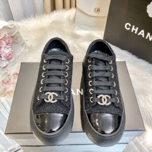 chanel woven platform sneakers black