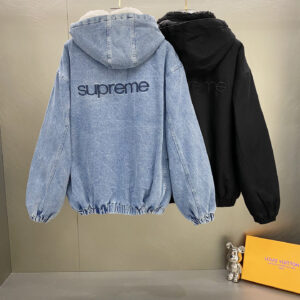 supreme fw24 week6 faux shearling lined bomber denim jacket bule