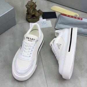 prada downtown leather re nylon sneakers white
