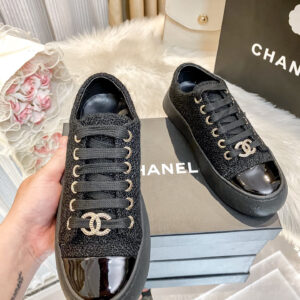 chanel woven platform sneakers black