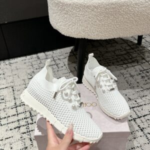 jimmy choo knit white sneakers