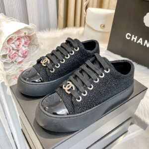chanel woven platform sneakers black