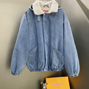 supreme fw24 week6 faux shearling lined bomber denim jacket bule