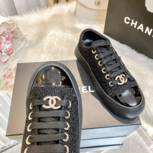 chanel woven platform sneakers black