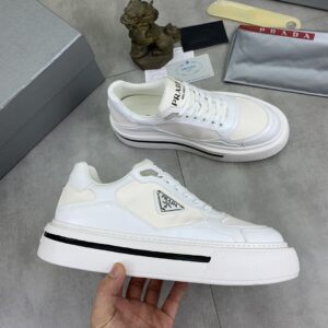 prada downtown leather re nylon sneakers white