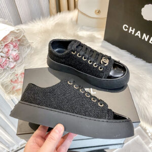 chanel woven platform sneakers black
