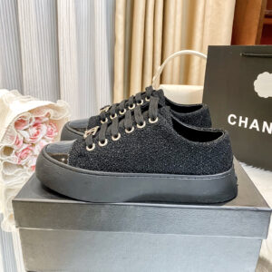 chanel woven platform sneakers black