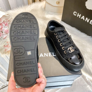 chanel woven platform sneakers black