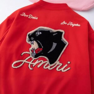 amiri panther embroidery varsity jacket red