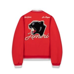 amiri panther embroidery varsity jacket red