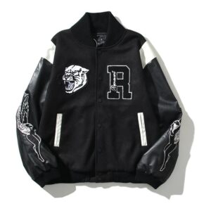 represent tiger embroidered varsity jacket black
