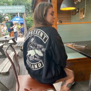 represent leather sleeve varsity jacket