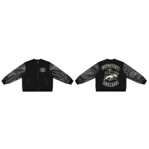 represent leather sleeve varsity jacket