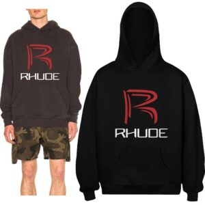 rhude graphic logo hoodie black