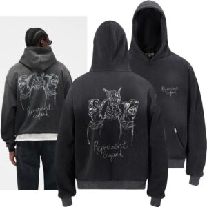 represent graphic washed hoodie black