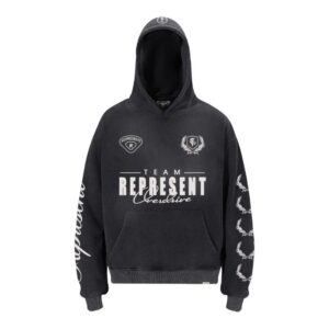 represent graphic washed hoodie black