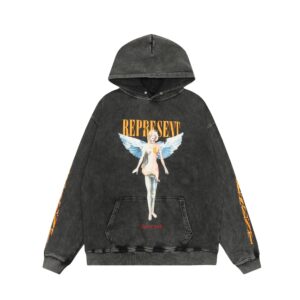 represent washed angel hoodie vintage black