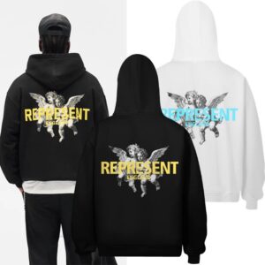 represent graphic washed hoodie black