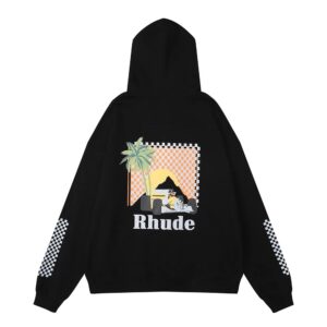rhude racing print hoodie black