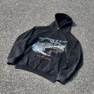represent vintage washed hoodie black