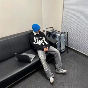 stussy autumn winter unisex loose knit sweater (black and pink)