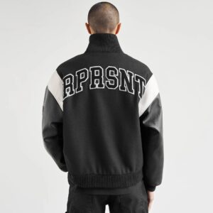 represent tiger embroidered varsity jacket black
