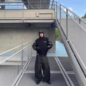 stustussy varsity jacket black