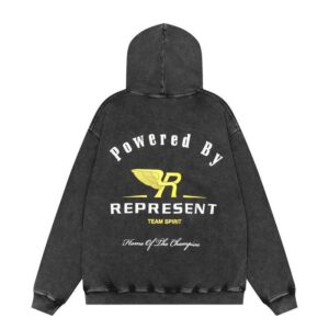 represent washed hoodie black