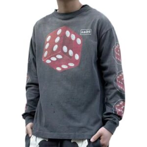 saint dice print long sleeve tee black